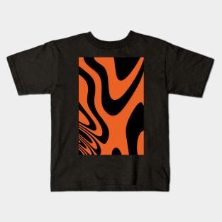 Halloween Orange and Black Fluid Abstract Pattern Design Kids T-Shirt